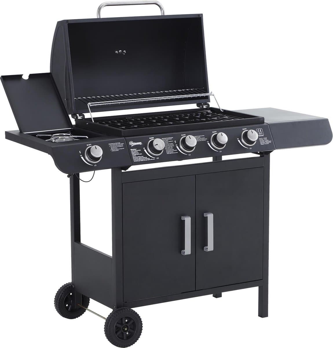 Sunny Barbecue-grill trolley op gas met thermometer RVS zwart 122 x 55 x 98 cm — afbeelding 1