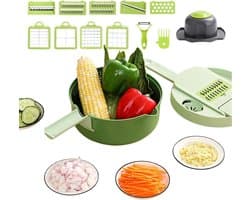 Groentesnijder 16-in-1 - Keukenmachine Hakmolen - Salades Bereiden - Multifunctioneel Snijsysteem - 20 x 20 x 13 cm - Grijs