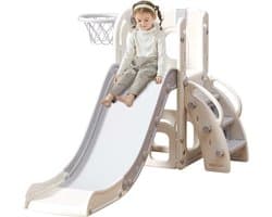 Kinderglijbaan, extra lange glijbaan voor peuters met loophek, opbergruimte en antislip treden, vrijstaand speelset voor binnen en buiten, glijbaanlengte voor peuters van 1–6 maanden