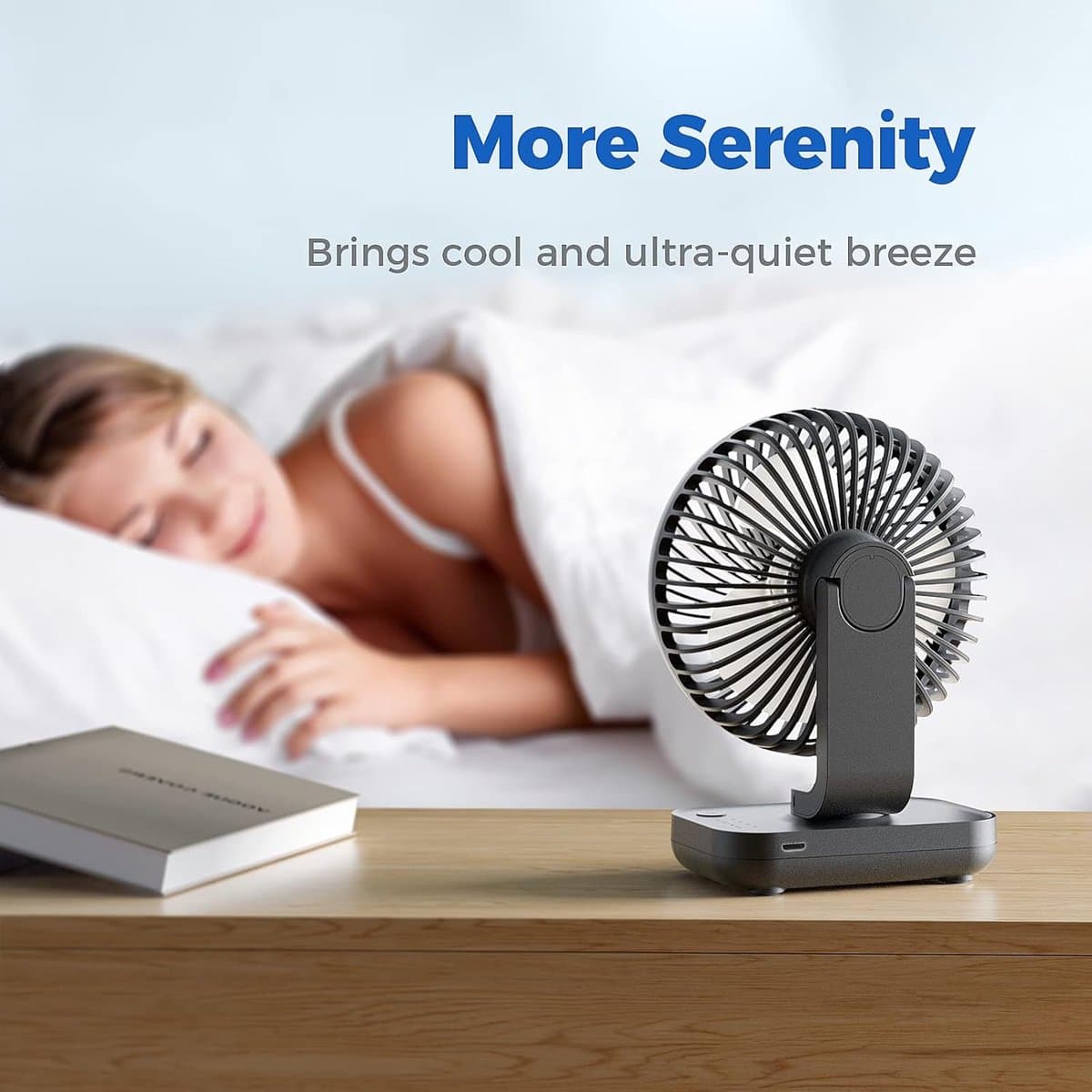 Mini Tafelventilator USB Oplaadbaar 4000mAh - Stil Bureauventilator - 4 Snelheden - Opvouwbaar & Draagbaar Zwart — afbeelding 1