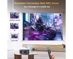 Xiwbsy - Beamer - Projector Beamer - Projector 4k - 1080P - Automatische focus - met WiFi 6 - 25000 Lumens - Buiten- en thuisprojector - Android 4K - Zwart
