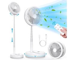 Tafelventilator Opvouwbaar met 8000mAh Accu – 4 Standen, Afstandsbediening, Timer en 70° Oscillatie