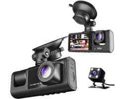 Dubbele dashcam voor in de auto, voor- en binnenkant, autobeveiligingsvideorecorder met audio, 1080P, voertuigcamera, plug-and-play, WDR, nachtzicht, automatische vergrendeling met G-sensor, 2 inch scherm(Met 16G geheugenkaart)
