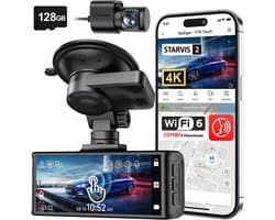 Dashcam voor auto - Zwart - 3,18 inch touchscreen - 4K UHD en 1080p dubbele camera met GPS en WiFi - Voor veilig rijden