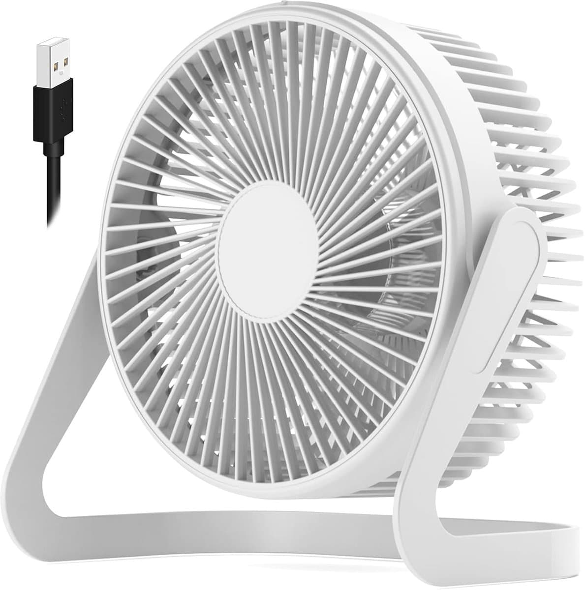 USB-aangedreven mini-ventilator - Stille bureauventilator - Twee snelheidsstanden, krachtige luchtstroom - 360° draaibaar - Geschikt voor kantoren en studeerkamers - Wit — afbeelding 1