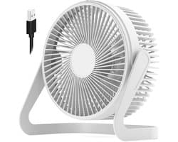 USB-aangedreven mini-ventilator - Stille bureauventilator - Twee snelheidsstanden, krachtige luchtstroom - 360° draaibaar - Geschikt voor kantoren en studeerkamers - Wit