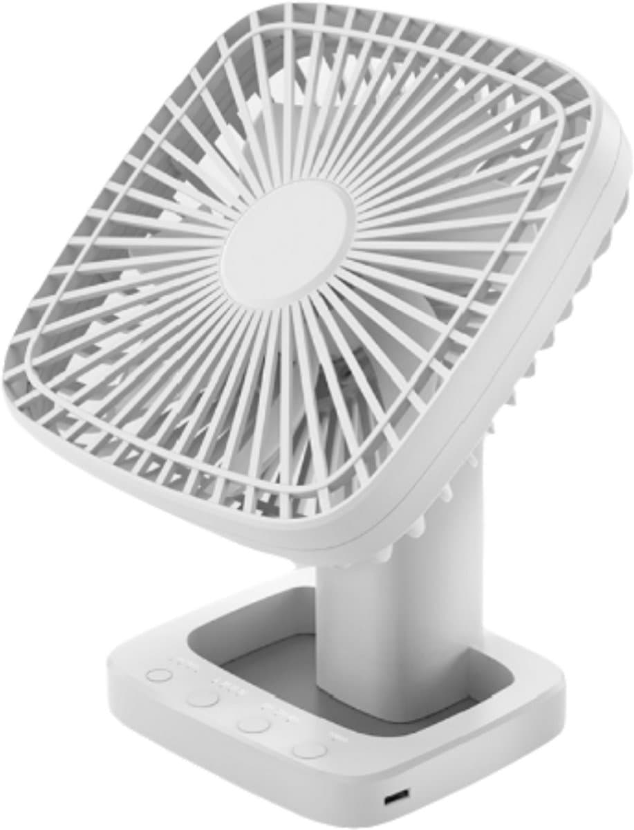 Draagbare bureauventilator, USB-oplaadbaar, 4 snelheden, met timerfunctie en batterij-indicator, ideaal voor thuis, kantoor en op reis — afbeelding 1