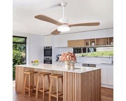 Plafondventilator met Verlichting – Houten Bladen Ventilator met Afstandsbediening, Timer & Kleurtemperatuur 3000K-6500K