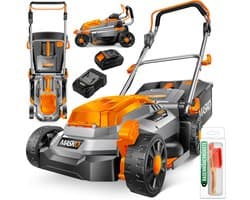 MASKO® Accu Grasmaaier ECO-X10 incl. 1 Li-Ion accu 4 Ah & dubbele lader – Grastrimmer, 25-75 mm snijhoogteverstelling, 33/37/43 cm snijbreedte, incl. handschoenen & borstel