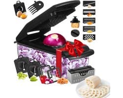 Groentehakker Slicer - Keuken Snijmachine - Voedselbereiding Versnellen - 18-in-1 Multifunctioneel - 33.4 cm Lengte - Zwart