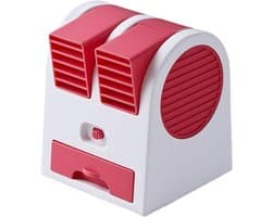 Stille mini-bureauventilator, oplaadbaar via USB, draagbaar ontwerp, geschikt voor dagelijks gebruik in studentenkamers, kantoren en woningen - Rood