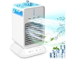 Draagbare airconditioner met ventilator, oplaadbare, draadloze verdampingskoeler, op batterijen werkende bureauventilator met handvat, 3 windsnelheden, geschikt voor kleine kamers, kantoren en studentenkamers, wit.