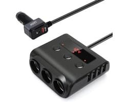 SnelShoppen - 180W Multi Socket Sigarettenaansteker Adapter 9-in-1 met 6 USB Poorten, PD 3.0 en QC3.0, LED Schakelaar, Ideaal voor Auto, GPS, Smartpho