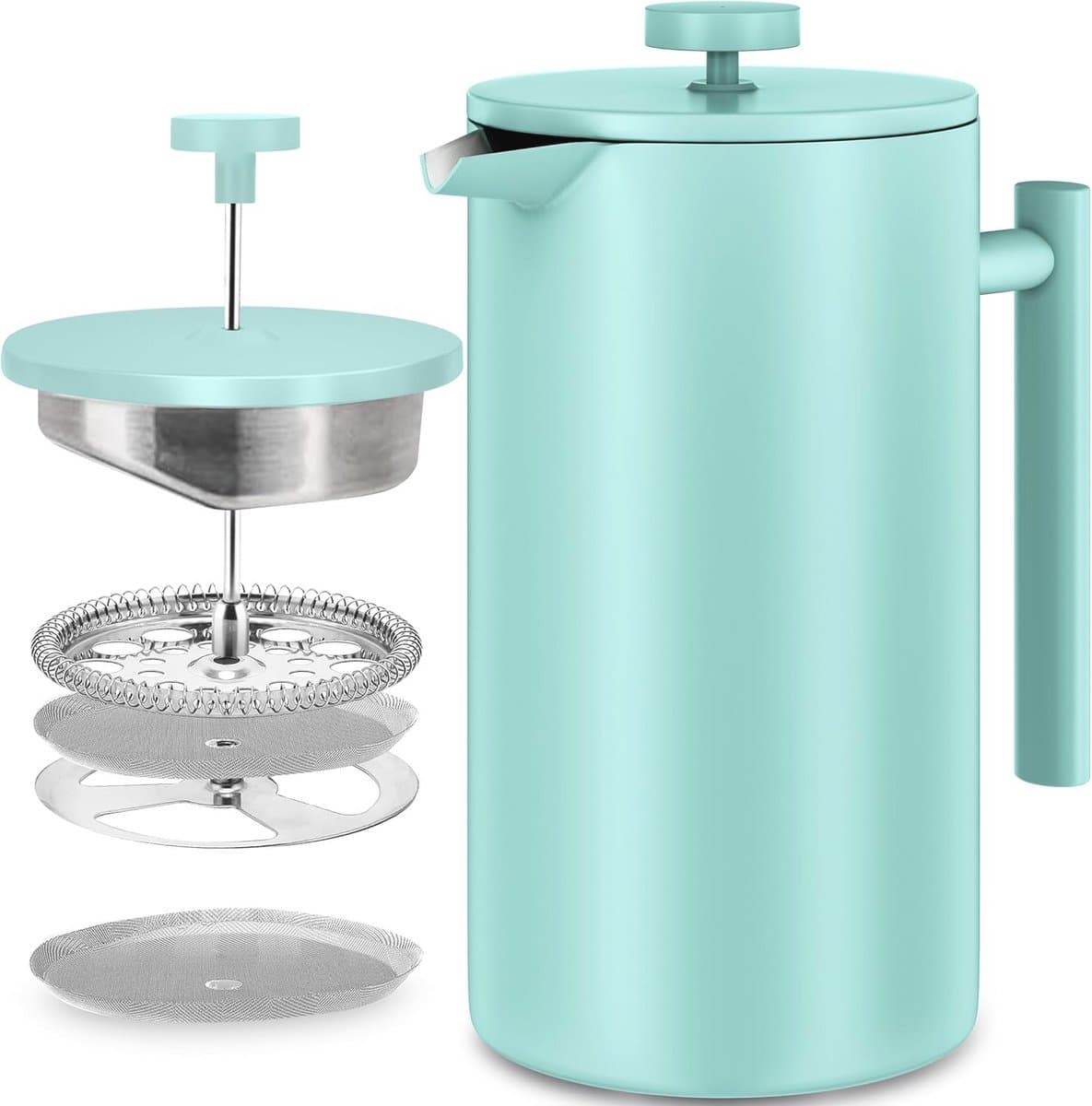 Franse Pers Koffiezetapparaat - 34oz (1.0 Liter) met Dubbelwandige Geïsoleerde Cafetière en Extra Filter — afbeelding 1