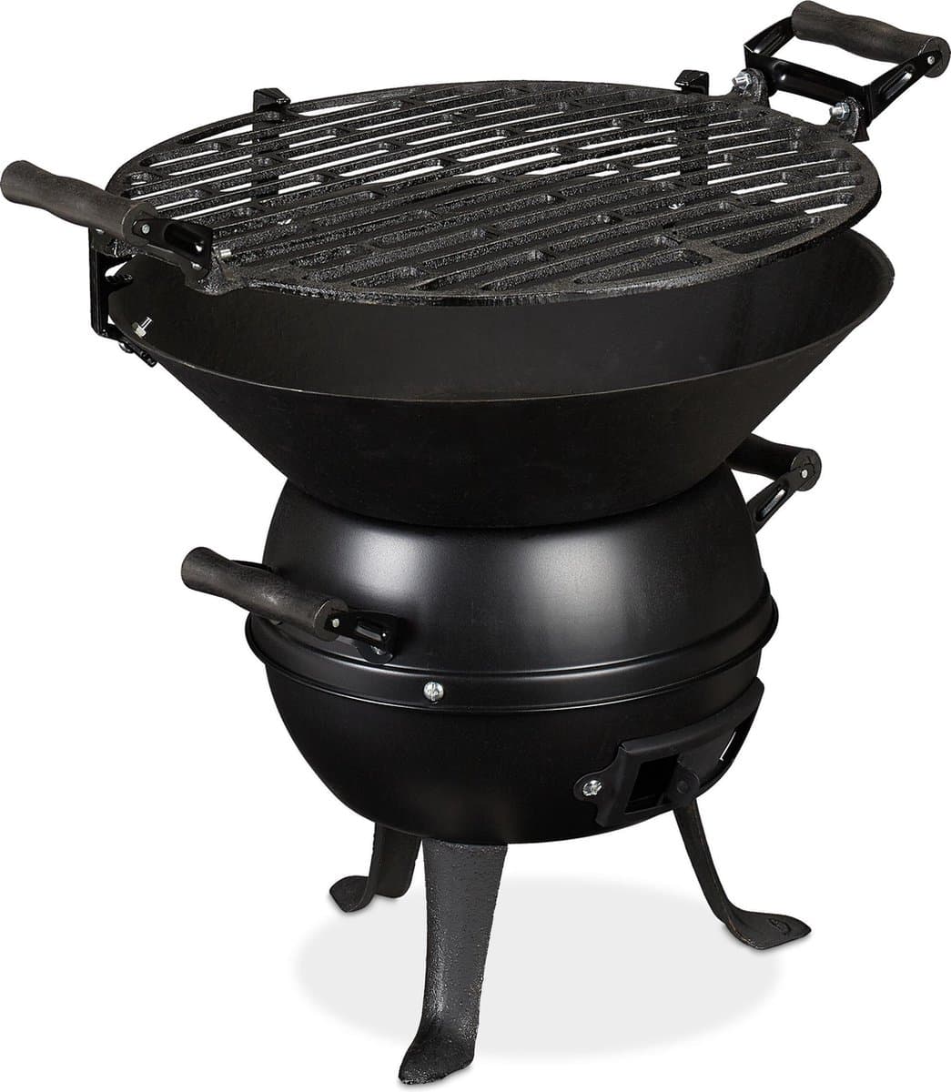 houtskool barbecue - gietijzer en staal - hoogte verstelbaar - draagbaar - rooster Ø 35 cm - zwart — afbeelding 1