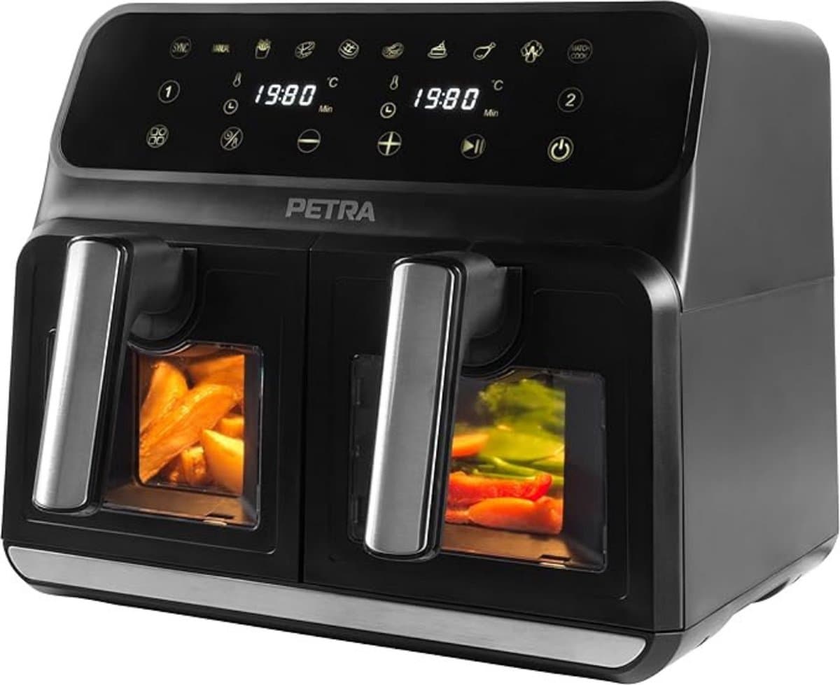 Luxe Dubbele Airfryer – Duo Heteluchtfriteuse – 2 Onafhankelijke Kookzones – 10 Kookprogramma’s – 7,6L Capaciteit – Modern Design – 1700W – Zwart — afbeelding 1