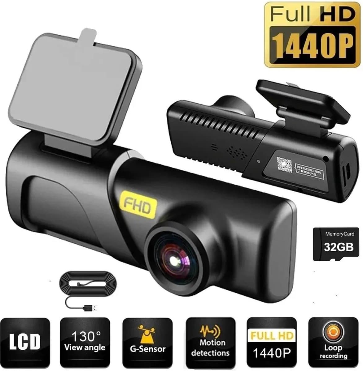 Dashcam - Auto Dashcam 2K - Met Wifi en Bluetooth - Motion Detection - Voice Assist - Nachtzicht - Crash Detection - Parkeerbewakingssensor — afbeelding 1