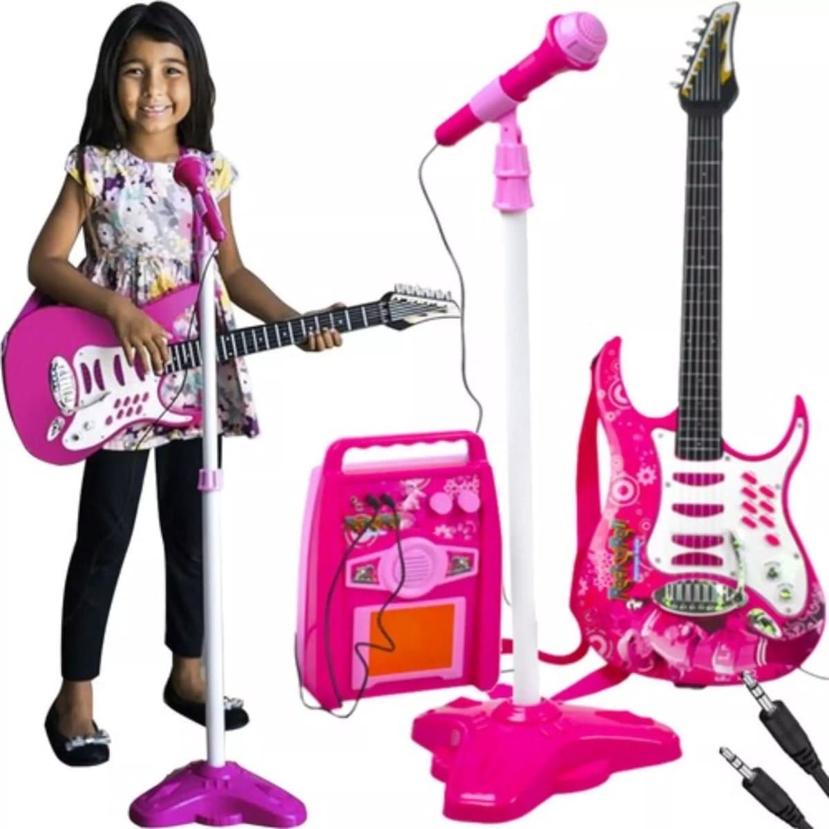 Kruzzel Roze Gitaar Set met Microfoon en Versterker - Muzikaal Plezier voor Kinderen — afbeelding 1