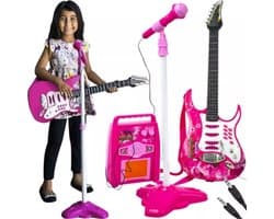 Kruzzel Roze Gitaar Set met Microfoon en Versterker - Muzikaal Plezier voor Kinderen