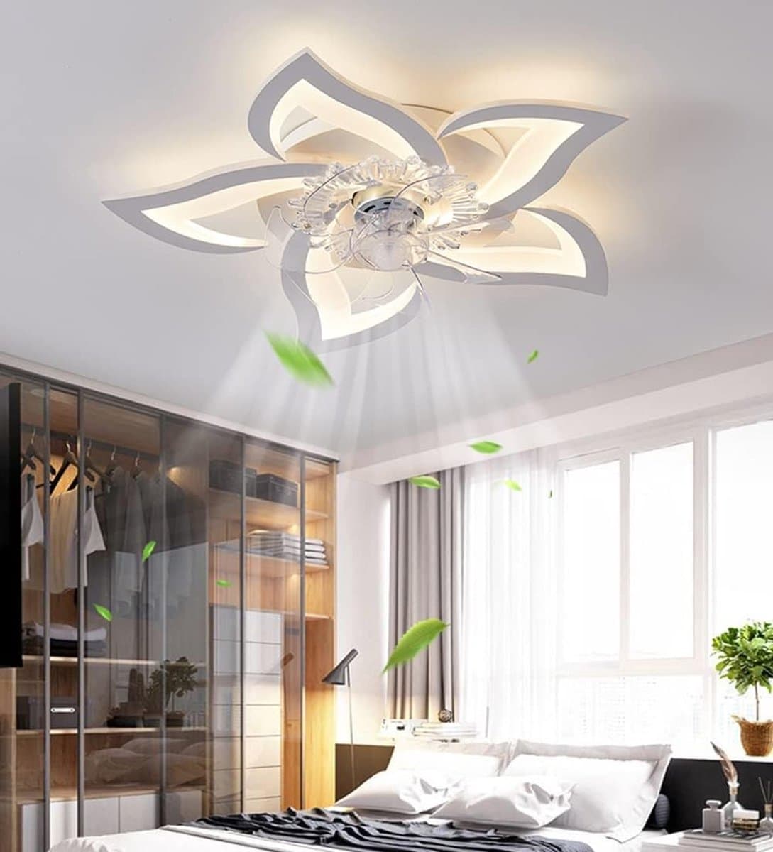 Lichtendirect-Plafondventilator met verlichting - Smart Lamp - Dimbaar- 6 Standen Ventilator – Plafonniere- Keuken Lamp – Woonkamer lamp- Afstandsbediening- APP functie — afbeelding 1