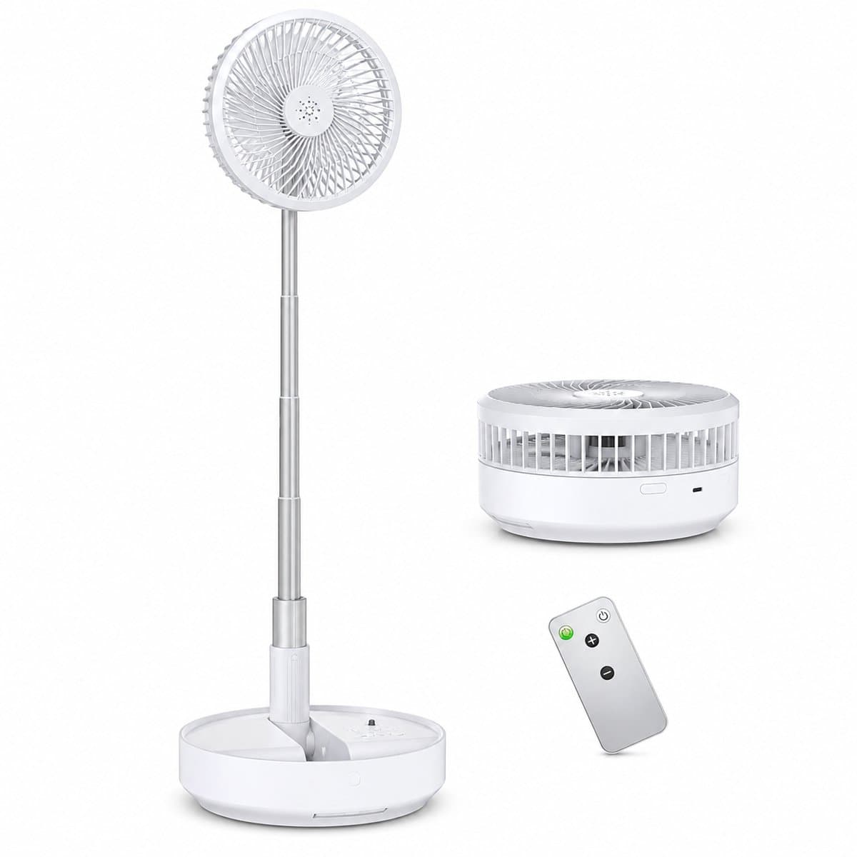 Opvouwbare Staande Ventilator – 7200 mAh – Afstandsbediening – Wit — afbeelding 1