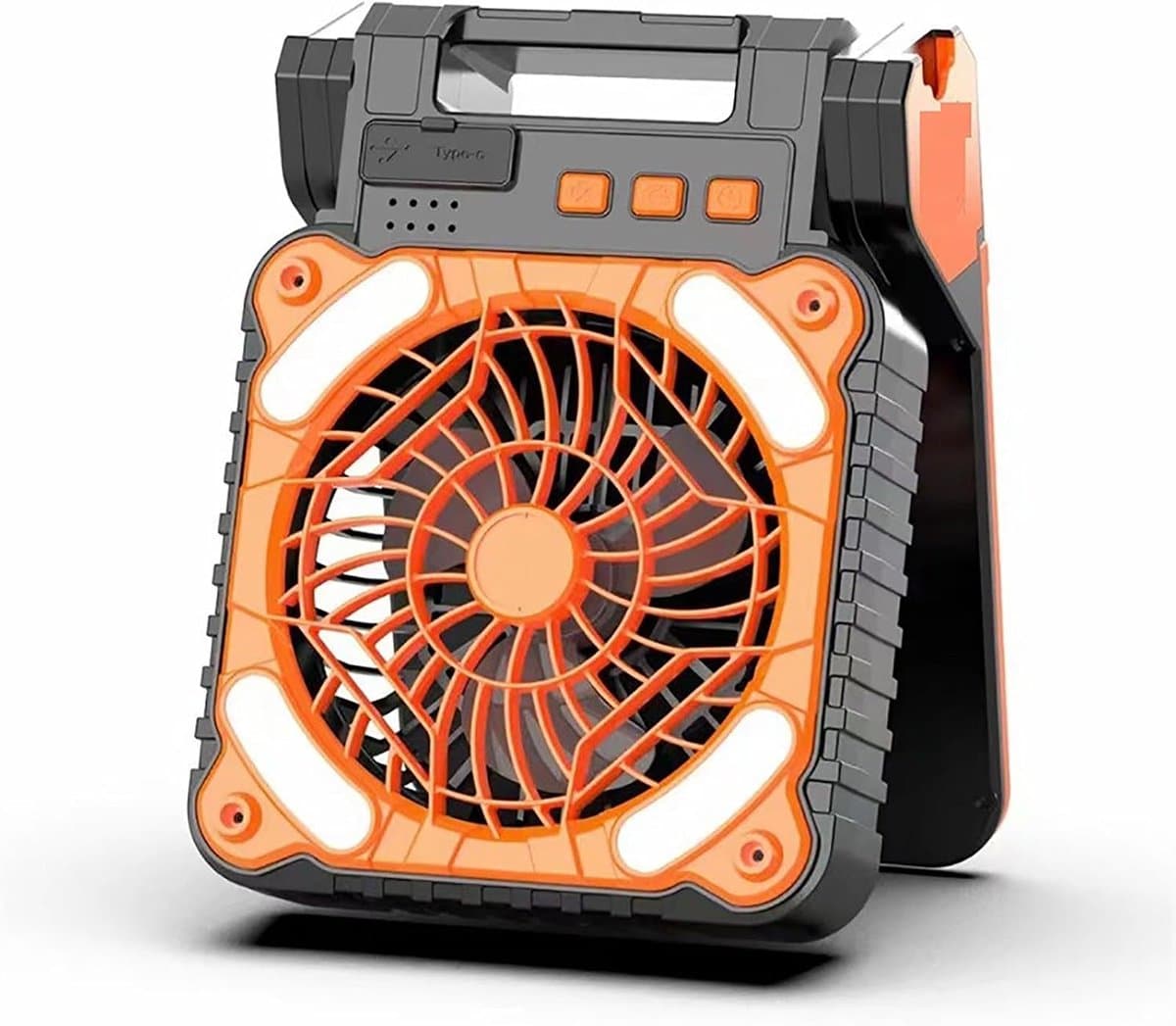 Op zonne-energie werkende campingventilator met ingebouwde oplaadbare batterij van 7800 mAh, dubbele stroomvoorziening, draagbare ventilator met timer en ledverlichting, geschikt voor thuis en buitenshuis, oranje. — afbeelding 1