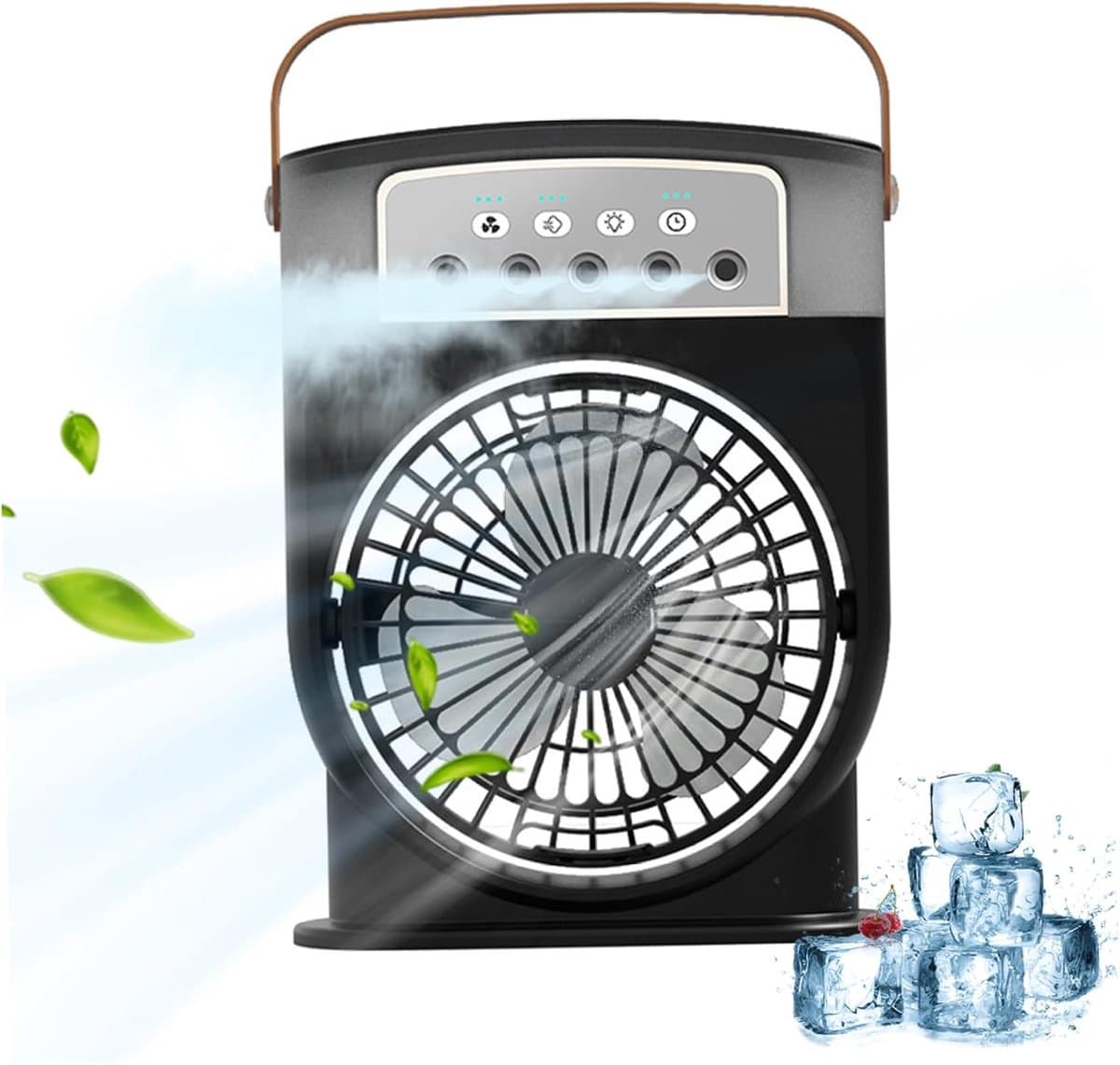 Draagbare Luchtkoeler - Mini Airco - Persoonlijke Koeling - Verneveling en Nachtlampje - 600ml Tank - Zwart — afbeelding 1