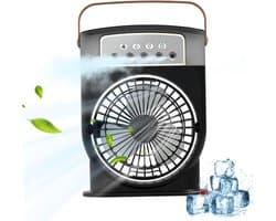 Draagbare Luchtkoeler - Mini Airco - Persoonlijke Koeling - Verneveling en Nachtlampje - 600ml Tank - Zwart