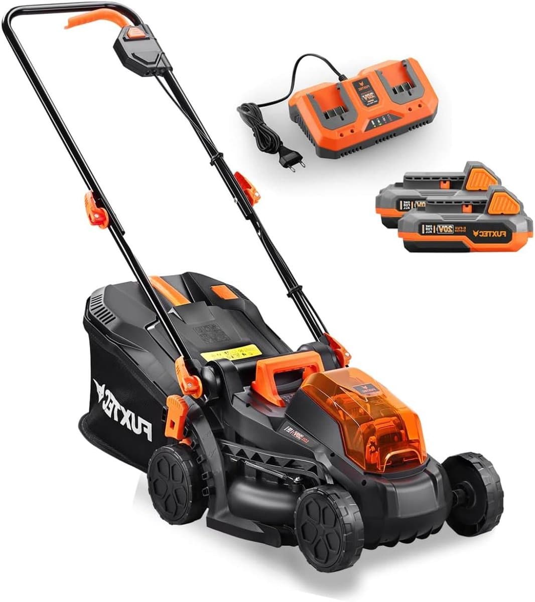Accu Grasmaaier - Elektrische Duwmaaier - Gazon Onderhoud - Dubbele Accu Systeem - 33cm Maaibreedte - Zwart — afbeelding 1
