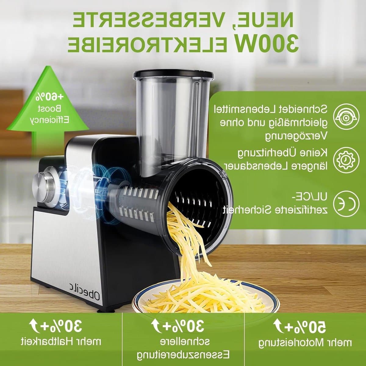 Elektrische Kaasrasp - Keukenmachine - Snel Ingrediënten Snijden - 7 RVS Bladen - 30 cm Hoog - Zwart — afbeelding 1