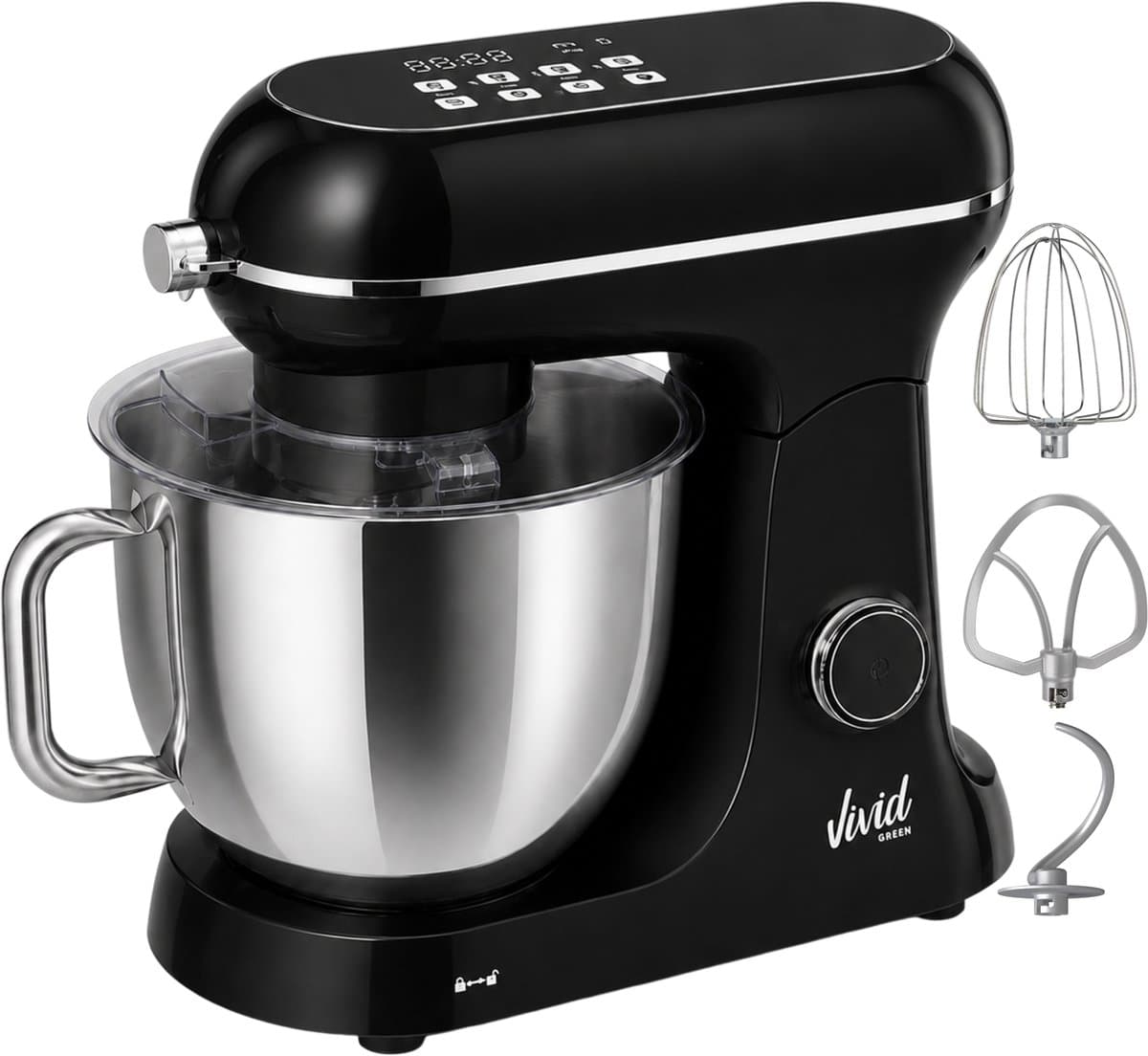 Vivid Green Luxe Keukenmixer - Touchscreen Display - 7L Mengkom - 11 Snelheden - Vaatwasserbestendig - Keukenmachine - Keukenrobot - Zwart — afbeelding 1