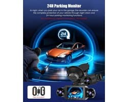 Dashcam voor auto - Zwart - 3 inch IPS-display - 4-kanaals 1080p Autocamera met Nachtzicht en G-sensor