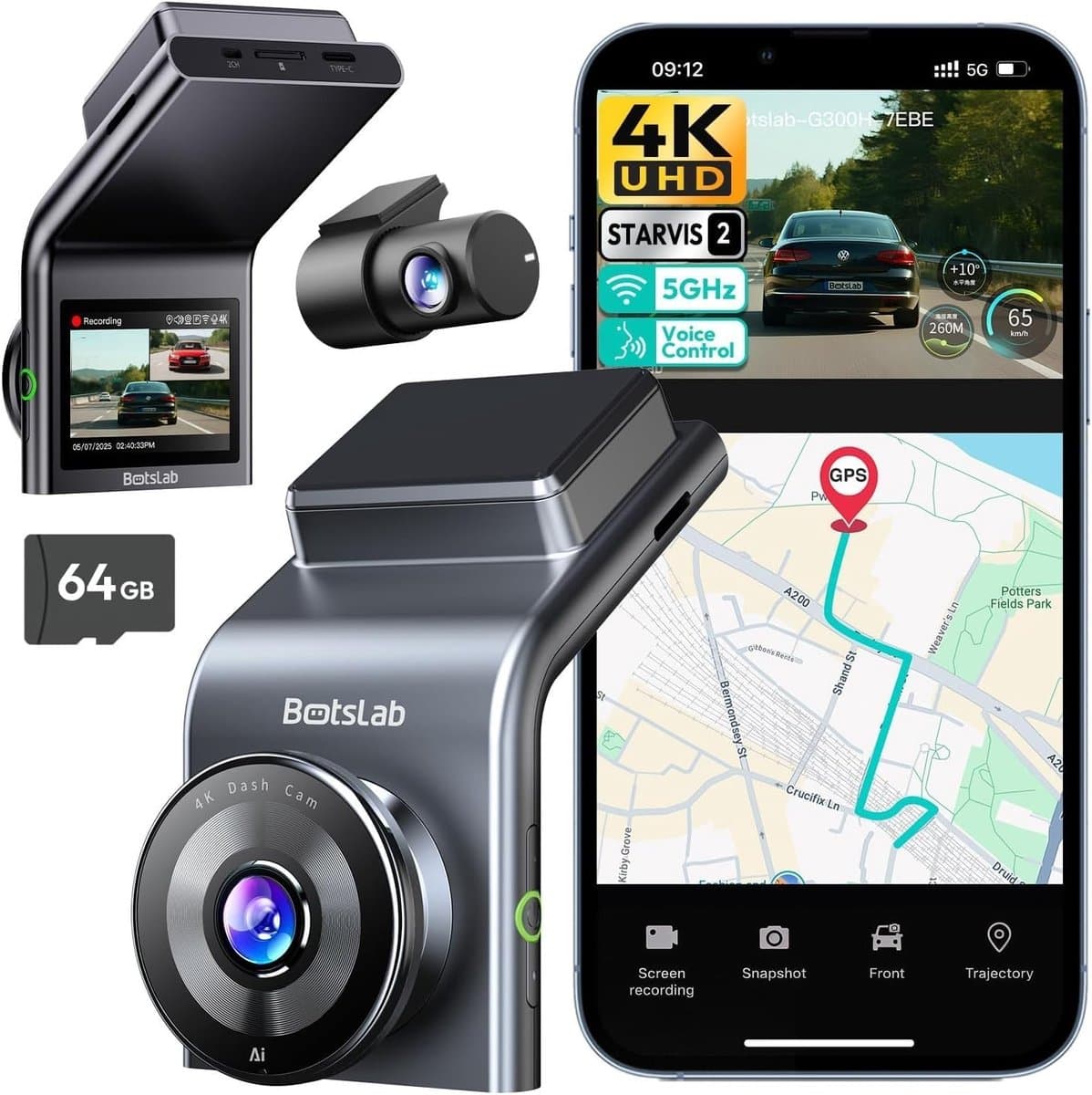 Dashcam voor auto - Zwart - G300H Plus - 4K+1080P Dual Channel Camera met Nachtzicht en Wifi - Voor Veilig Rijden — afbeelding 1