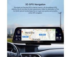 Dashcam voor Auto - 10" 4G ADAS Dashcam - GPS Navigatie & Dual Lens Achteruitrijcamera - 15m Achtercamera - Geen Geheugenkaart - Zwart