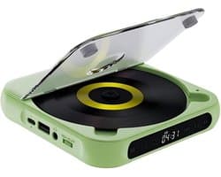Draagbare cd-speler met Bluetooth –Draagbare Bluetooth-cd-speler met USB-C-snelladen – Ultradun en compact – Ondersteunt MP3/WMA-formaten – voor onderweg – thuis en op de camping - Groen