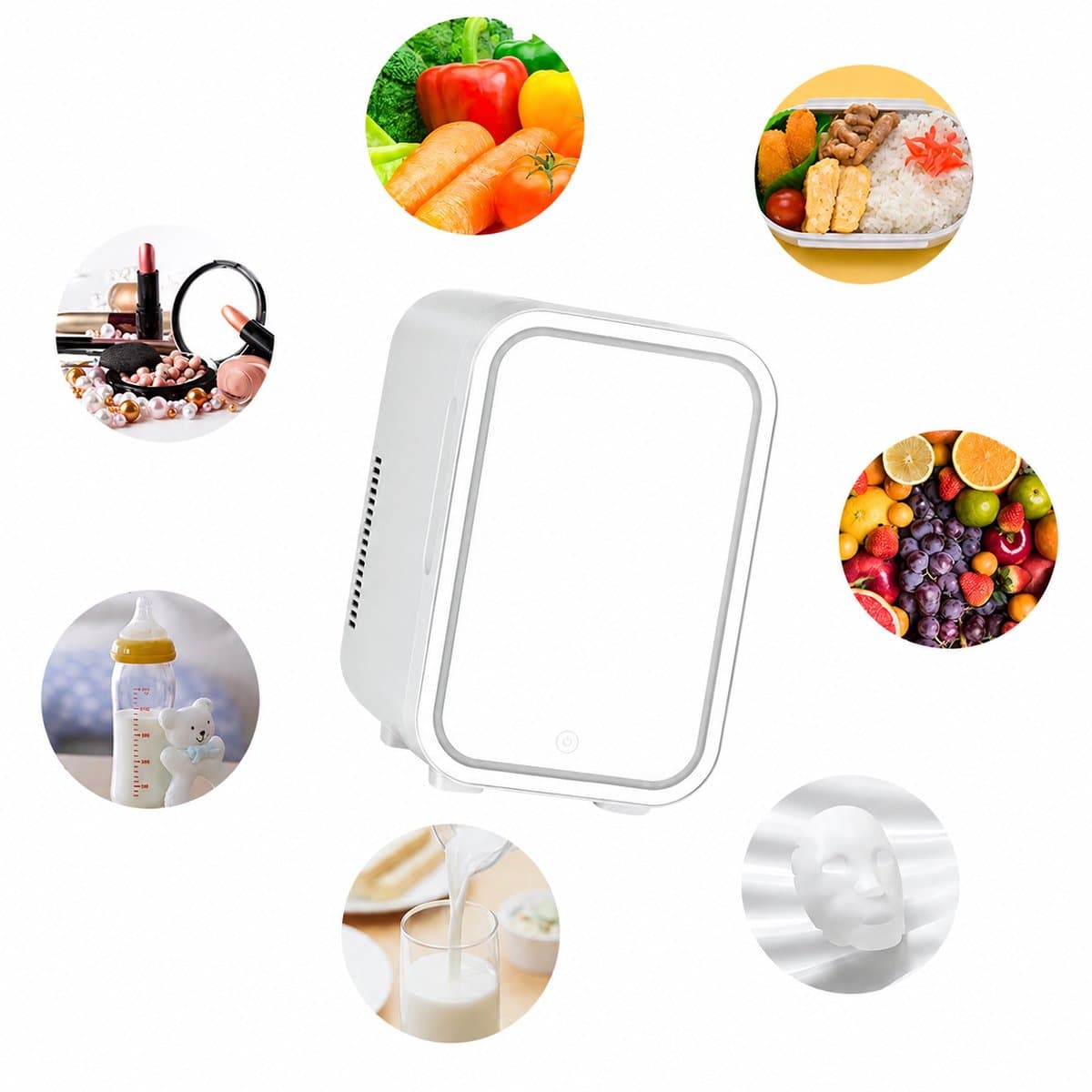 Sello! mini koelkast – frigo – drankjes – snacks – cosmetica – 12v voor auto – 220v – licht – make up spiegel – wit – 4 liter — afbeelding 1
