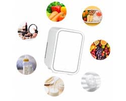 Sello! mini koelkast – frigo – drankjes – snacks – cosmetica – 12v voor auto – 220v – licht – make up spiegel – wit – 4 liter