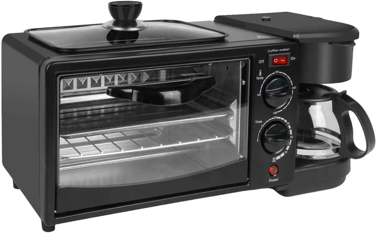 Casa Living Ontbijtstation - 3-in-1 Ontbijtmaker - Koffiezetapparaat, 9L Oven & Koekenpan - Compact Design - 1050W - Zwart — afbeelding 1