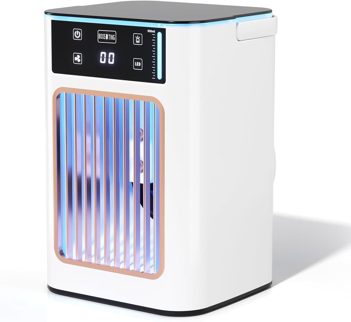 Draagbare persoonlijke verdampingskoeler voor op het bureau,dubbele verneveling, watertank van 900 ml, 4 snelheden, nachtlampje met 7 kleuren, USB-miniventilator voor slaapkamer, kantoor, studentenkamer, camper en binnenshuis gebruik. — afbeelding 1