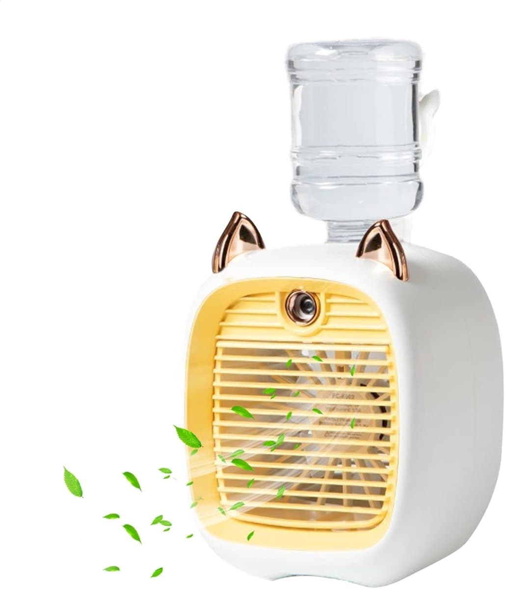 Compacte verdampingsluchtkoeler met 50 ml watertank, USB-gevoed persoonlijk bureaukoelapparaat, 3 windsnelheden en stille werking, geschikt voor thuis en kantoor(Geel) — afbeelding 1