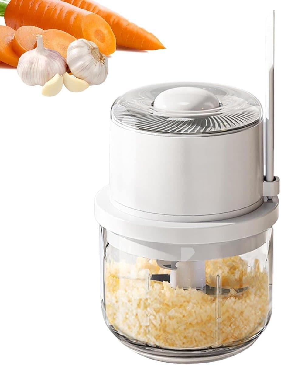 Elektrische hakmolen - Mini keukenmachine - Snel ingrediënten hakken - Draadloze flexibiliteit - 350 ml inhoud - Wit — afbeelding 1