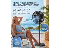 Krachtige Ventilator - Statiefventilator - Tafelventilator- 85W - 25CM - 3 Snelheden - Zwart