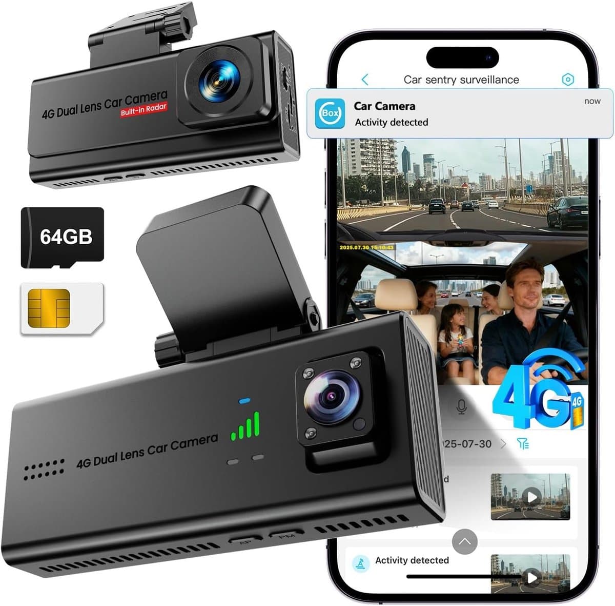 Dashcam - 4G Dashcam Auto - Altijd Verbonden - Bewegingsdetectie - Voor Auto's — afbeelding 1