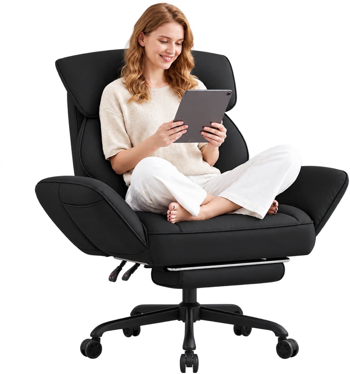 Dowinx Gamingstoel Zwart – Ergonomische Bureaustoel met Massage, Pocketvering en Verstelbare Functies – PU Leer – Grote Game Stoel — afbeelding 1