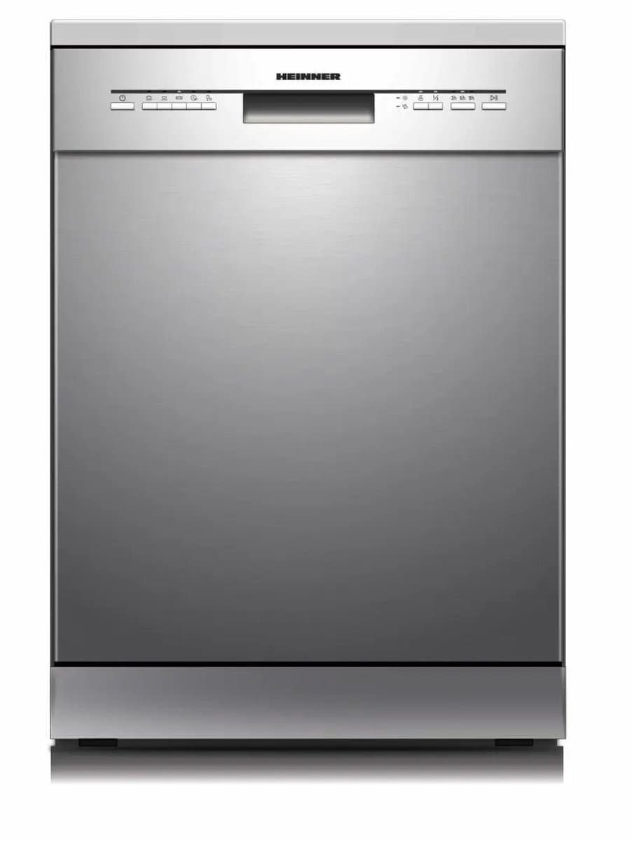 Heinner HDW-FSM60514XE++ Vrijstaande Vaatwasser – 14 Couverts – Energieklasse E – 5 Programma’s – Halve Belading – Startuitstel – Verstelbare Bovenkorf – AquaStop – Kinderslot – 60 cm – RVS – 5 Jaar Garantie — afbeelding 1