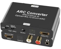 HDMI ARC Audio Extractor – 192kHz DAC Audio Converter – HDMI ARC naar Optisch Toslink, RCA L/R & 3,5mm AUX – CEC – Zwart