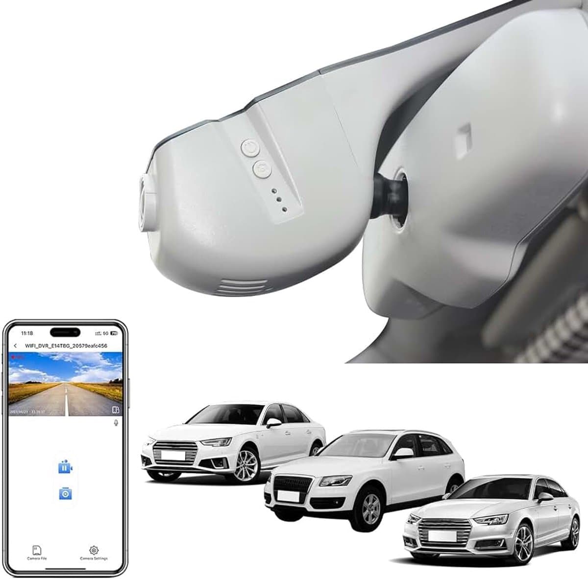 4K UHD 2160P Dashcam Auto, Geïntegreerde OEM-Look, Speciaal voor Audi (Model B Grijs) A4 A6 Allroad A3 A5 A6 Q5 A8 S8 A7 S5 Q3 S3 S7, G-sensor, Loop-opname, G-sensor, WiFi & App, 64 GB kaart — afbeelding 1
