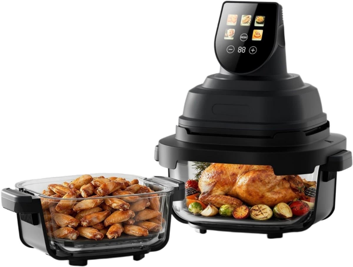 AF40 Glazen Airfryer 1500W – Heteluchtfriteuse met Touchscreen, 2 Glazen Schalen (1,4L & 3,8L) – Gezond Frituren zonder Olie – Compact Airfryer voor 1–4 Personen — afbeelding 1