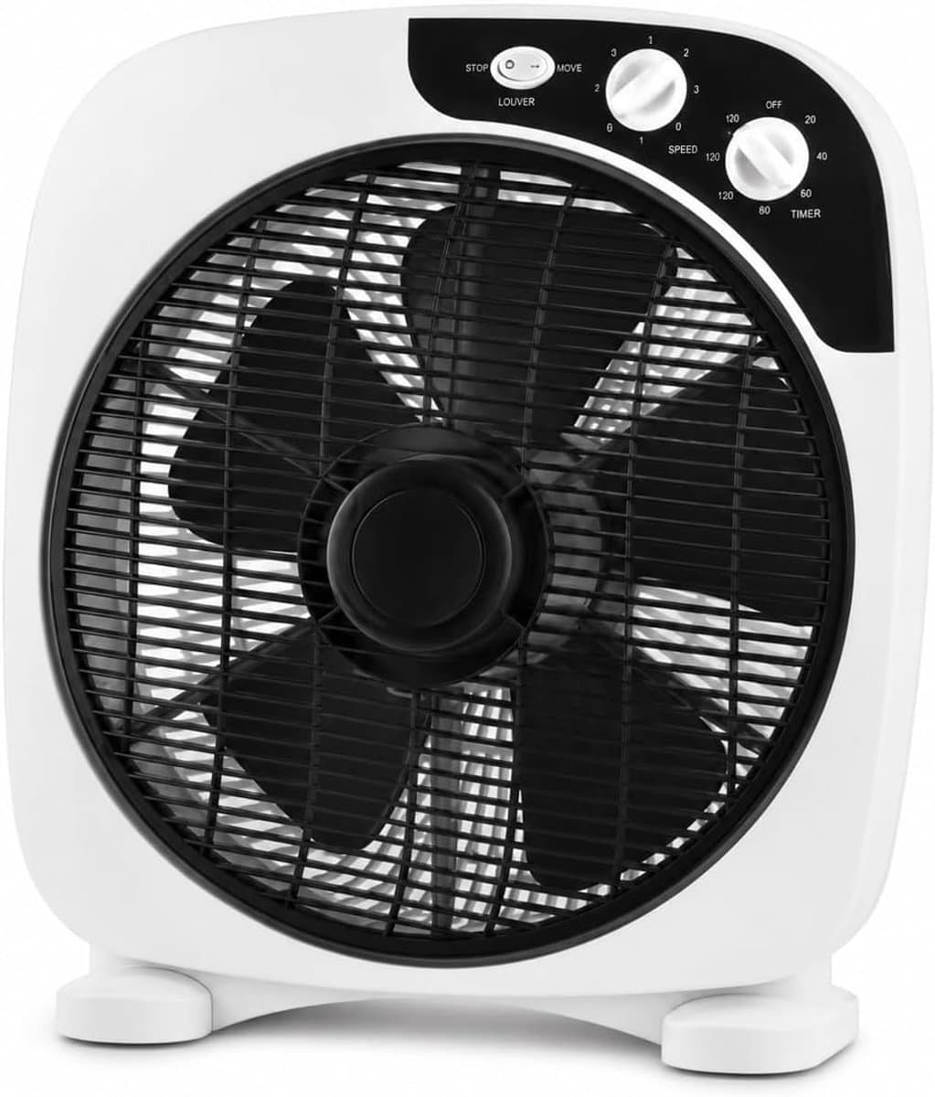 Tafelventilator 30,5 cm – 40 W – 3 Snelheden – 360° Draaibaar – Timer 120 Min – Wit/Zwart — afbeelding 1