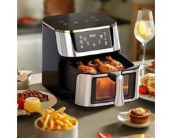 Heteluchtfriteuse – Airfryer - Airfryer Oven - 8L - 1400W - Airfryer Zonder Olie - LED Touchscreen - Kijkvenster - RVS - Hoge Temperatuur - Zwart